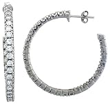 1 5/16 34 mm Sterling Silver Hoop Earrings Prong Set CZ