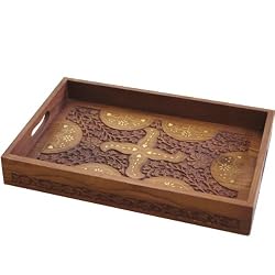 Serving Tray: Hand-Crafted Decorative Wooden Tray with Brass Inlay