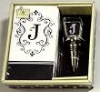 Gift Set of 30 Monogram Paper Guest Towels and 1 Monogram Glass Winestopper - J