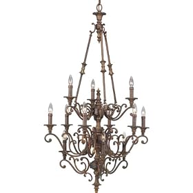 Progress Lighting P4257-02C Twelve-Light, Three-Tier Chandelier, Golden Brandy Crackle