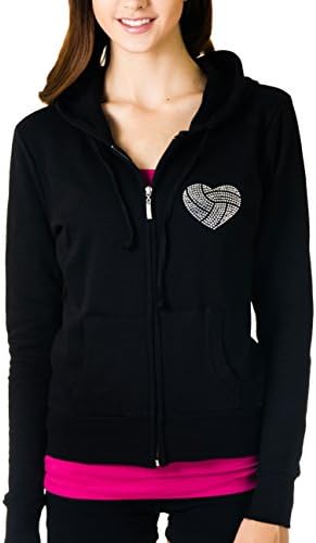 Activewear Apparel Juniors 'Live Love Volley' Rhinestone and Glitter Zip Hoodie (Small, Black)
