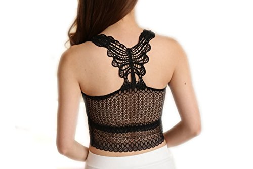 BeOne®Sexy Women Summer Boho Bralette Cross Strappy Caged Cut Out Bra Bralet Crop Top (Black)