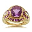 Pink Tourmaline, Amethyst & Diamond Ring in Solid Yellow Gold