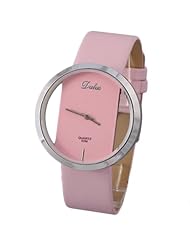 HACBIWA Lady Women Retro Design Pink Leatheroid Wrist Transparent Big Dial Watches
