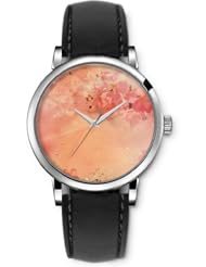 SPRAWL Aanalog Fashion Series Silver Ladies Watches of Genuine Black Leather Strap,Unique Wrist Watch for Women Girls Designed with roses flowers