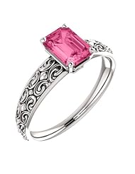 Platinum 7.00x5.00mm Emerald Cut Pink Tourmaline Ring -- LIFETIME WARRANTY