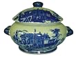 Antiqued blue and white covered casserole - porcelain