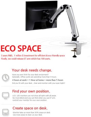 Aceluxe Adjustable, tilting, pivot, Smart desk mount aluminium monitor arm B series ET ARM-B1 (C) Clamp type