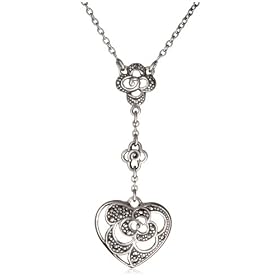 Sterling Silver Marcasite Lattice Heart Necklace, 18