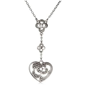 Sterling Silver Marcasite Lattice Heart Necklace, 18 by