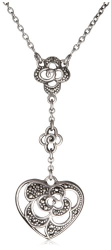 Sterling Silver Marcasite Lattice Heart Necklace, 18″