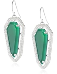 Black Ruthenium over Sterling Silver Green Agate and Created White Sapphire Drop Earrings