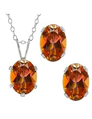 3.50 Ct Oval Ecstasy Mystic Topaz Sterling Silver Pendant Earrings Set
