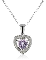 Sterling Silver Gemstone with Diamond-Accent Heart Pendant Necklace, 18"