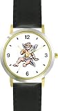 Sitting Cherub or Angel Theme Cherub or Angel Theme - WATCHBUDDY&reg; DELUXE TWO-TONE THEME WATCH - Arabic Numbers - Black Leather Strap-Size-Large ( Men's Size or Jumbo Women's Size )