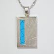 Blue Turquoise Rectangular Strip Silver Pendant w. Silver Chain Necklace
