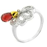 Sterling Silver 18K W Drop Garnet Ring
