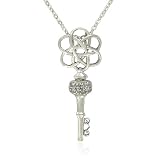 Sterling Silver Celtic Key Round-Shaped White Topaz Pendant, 18.5"