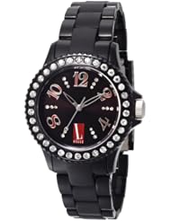 L by ELLE Womens LE50001P02 Black Plastic Stones Watch