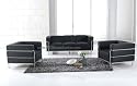 Elegant Modern Contemporary Le Corbusier Style Black Leather Sofa and Two Chairs Set