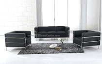 Hot Sale Elegant Modern Contemporary Le Corbusier Style Black Leather Sofa and Two Chairs Set