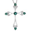 Sterling Silver Created Emerald and Diamond Cross Pendant Necklace, 18"