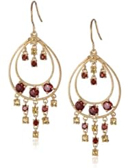 18k Gold Over Sterling Silver Garnet and Citrine Chandelier Drop Earrings