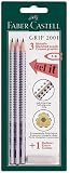Faber-Castell 117097 - 3 Bleistifte Grip 2001 Staerke B und 1 Radierer