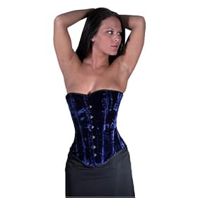 Victorian Vintage Authentic Boning Shaper Corset Blue Velvet Overbust Dress Waist Cincher Shapewear