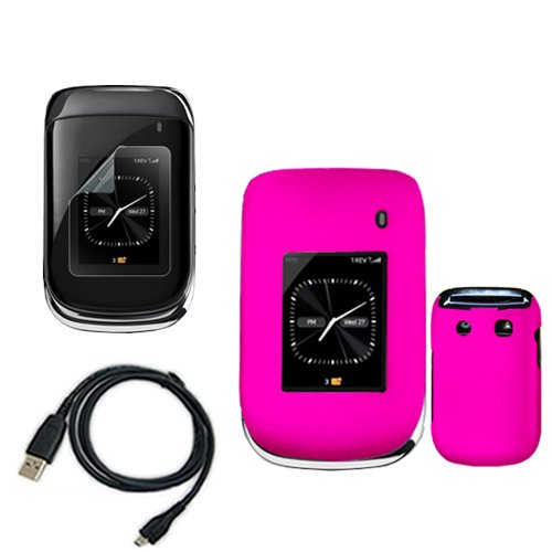 iNcido Brand Blackberry Style 9670 Combo Rubber Feel Hot Pink Protective Case Faceplate Cover + USB Data Charge Sync Cable + LCD Screen Protector for Blackberry Style 9670