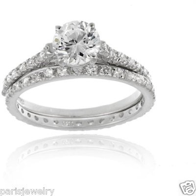 ParisJewelry Sterling Silver Diamond Bridal Engagement Ring Set