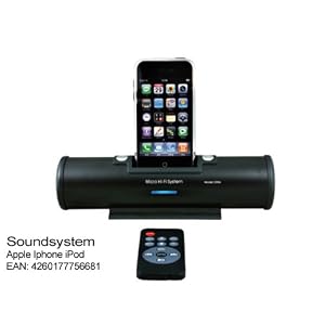 Soundsystem Apple Iphone iPod Touch 2G 3G, 3GS 4G Classic - Farbe Schwarz. Im Batteriebetieb 6 Stunden Playback. Micro Hifi stereo Dockingstation Audiosystem Anlage mit Fernbedienung & Lautsprecher 2 x 3 Watt