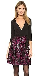 Jersey/Nylon/Viscose Embroidered Wrap Jeweled Mesh  Dress