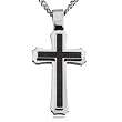 Black Carbon Fiber Stainless Steel Mens Cross on 24 Inch Curb Chain