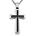 Black Carbon Fiber Stainless Steel Men's Cross on 24 Inch Curb Chain
