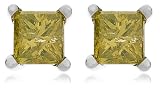 14k White Gold Princess-Cut Yellow Diamond Stud Earrings (3/8 cttw)