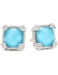 Judith Ripka "Linen" Blue Cushion Stone Stud Earrings