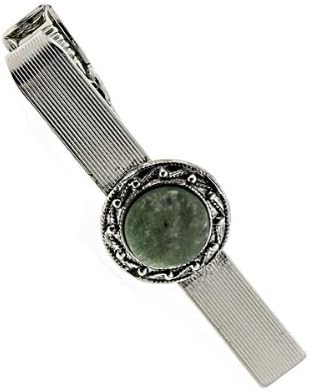1928 Mens Green Jade Tie Bar Clip (Silver-Tone)
