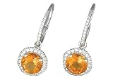 14K White Gold Dangling Hand-Crafted Round-Shaped Designer Earrings, Enhanced with Pave Set Diamonds and Citrine Stones.(GH-Color, SI-Clarity, c.t.t.w.0.34CT, Citrine 2.22CT).