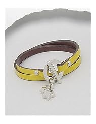 Yellow Star Leather Bracelet In White Base