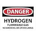 NMC D294PB OSHA Sign, Legend "DANGER - HYDROGEN FLAMMABLE GAS NO SMOKING OR OPEN FLAMES", 14" Length x 10" Height, Pressure Sensitive Adhesive Vinyl, Black/Red on White