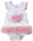 Mud Pie Baby Birthday Pink and White Cotton Onesie Dress, Cupcake, 12 Months