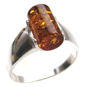 Certified Genuine Honey Amber and Sterling Silver Barrel Ring