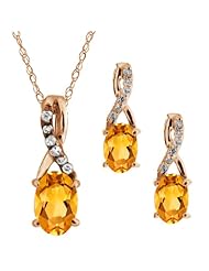 1.31 Ct Oval Citrine Gold Plated Silver Pendant Earrings Set