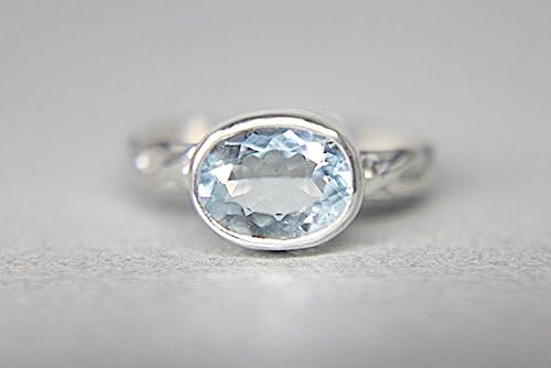 Aquamarine Handmade Silver Braided Ring - Light Blue Gemstone - Recycled Silver Band