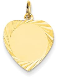 14k Yellow Gold Etched .013 Gauge Engravable Heart Disc Charm. Metal Wt- 0.75g
