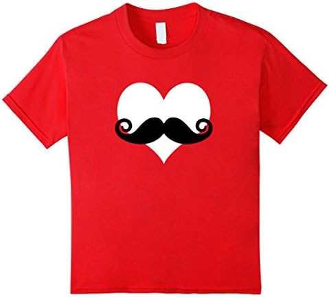 Mustache Valentines Day T Shirt with Heart for Men and Boys  - Kids 6 - Red