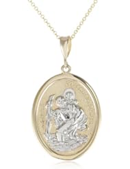 14k Two Tone Gold Saint Christopher Oval Medal Necklace, 18"