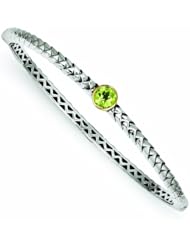 Sterling Silver with 14k Gold .97Peridot Bangle Bracelet - Antique Boutique - Vintage Style - Jewelry