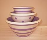 Ronnie's Terramoto Ceramic, 3-Piece Mixing Bowl Set, 4qt, 2qt, 1qt, Lavender Stripes & Polka Dots